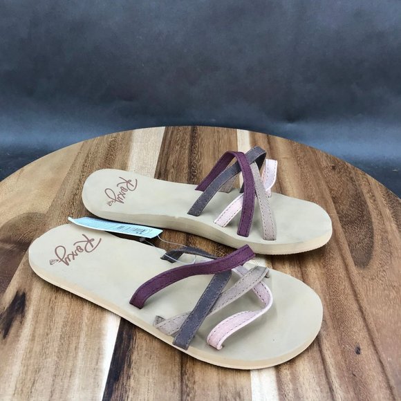 Roxy Abby Pink Purple Strappy Faux Leather Slides Slip On Sandals Womens Size 6 - Picture 1 of 8